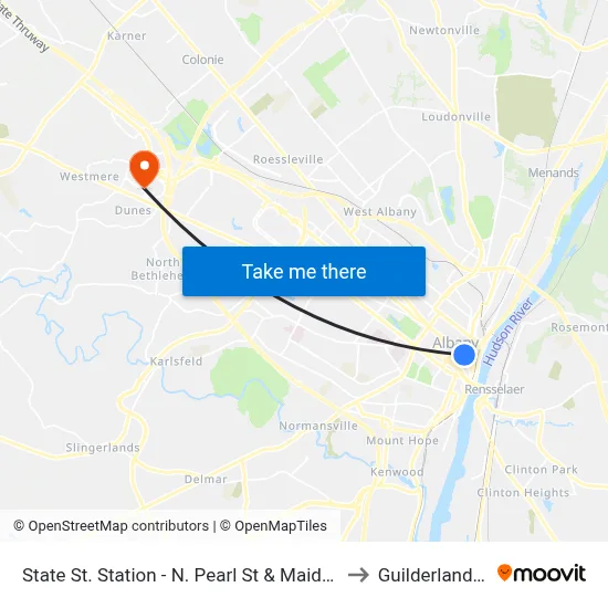 State St. Station - N. Pearl St & Maiden Lane to Guilderland, NY map