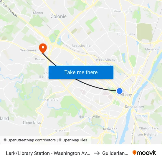 Lark/Library Station - Washington Ave & Lark St to Guilderland, NY map