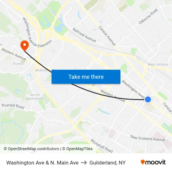 Washington Ave & N. Main Ave to Guilderland, NY map