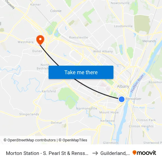 Morton Station - S. Pearl St & Rensselaer St to Guilderland, NY map