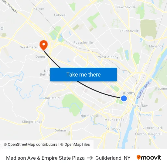 Madison Ave & Empire State Plaza to Guilderland, NY map
