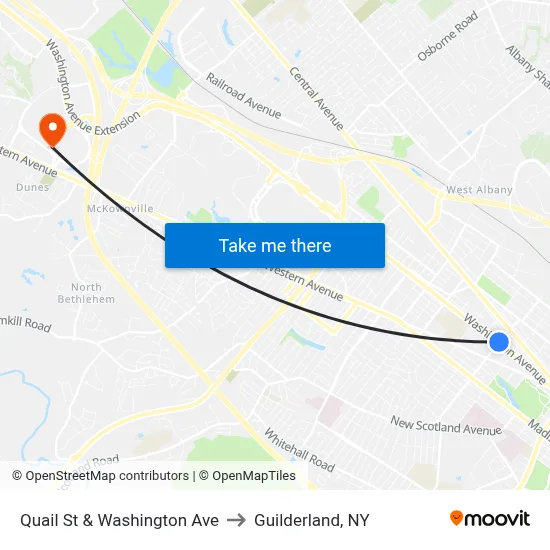Quail St & Washington Ave to Guilderland, NY map