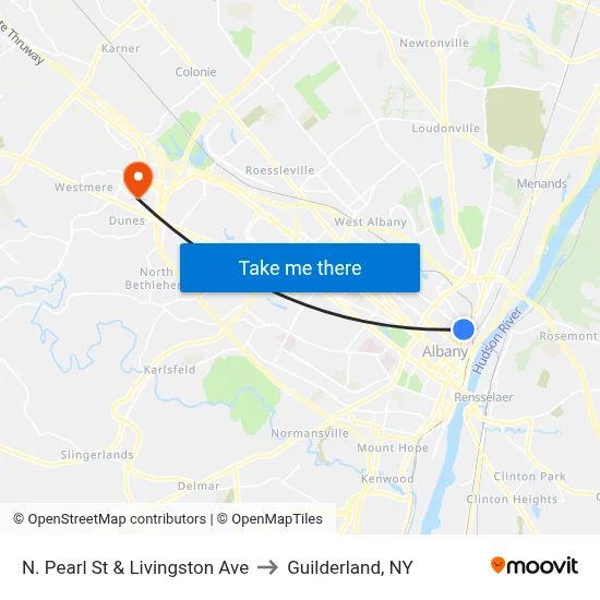 N. Pearl St & Livingston Ave to Guilderland, NY map
