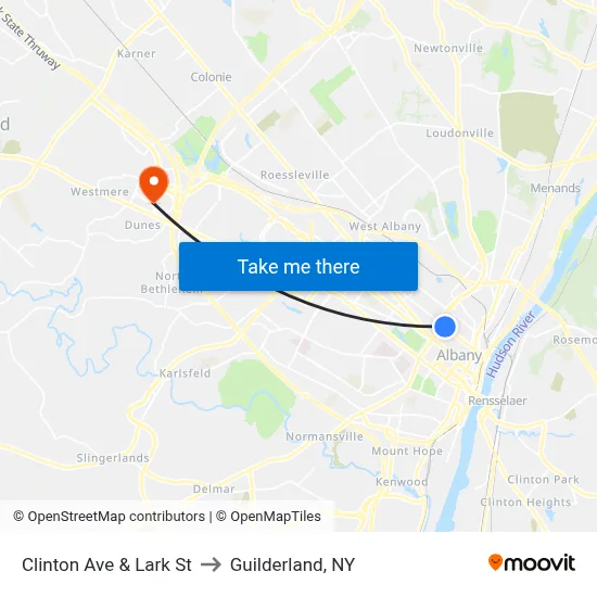 Clinton Ave & Lark St to Guilderland, NY map