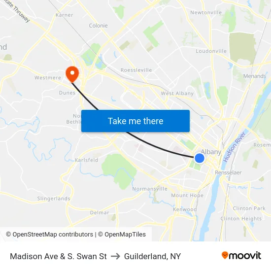 Madison Ave & S. Swan St to Guilderland, NY map