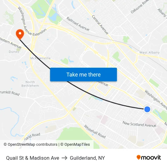 Quail St & Madison Ave to Guilderland, NY map