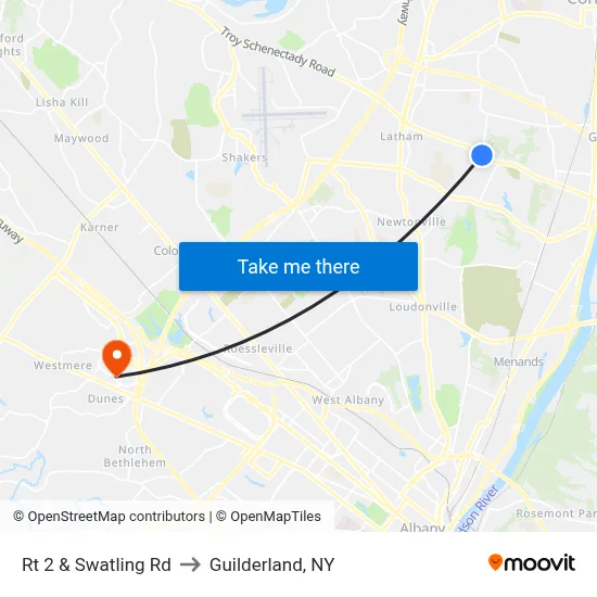 Rt 2 & Swatling Rd to Guilderland, NY map