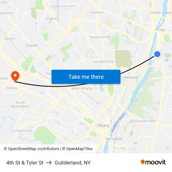 4th St & Tyler St to Guilderland, NY map