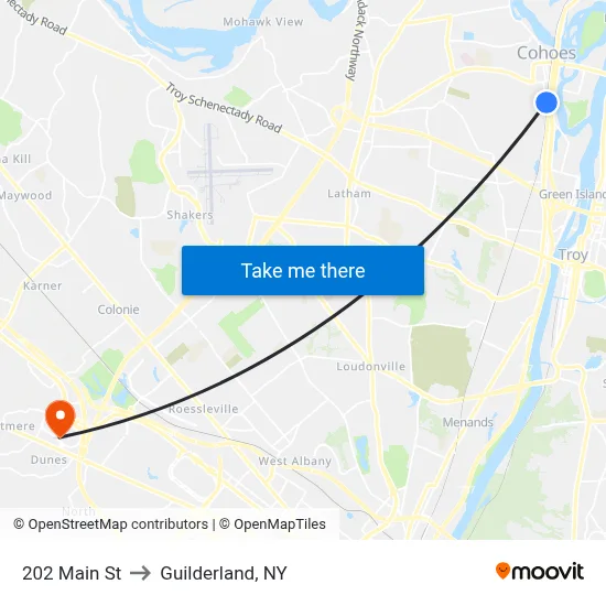 202 Main St to Guilderland, NY map