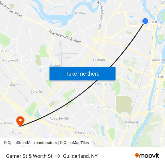 Garner St & Worth St to Guilderland, NY map