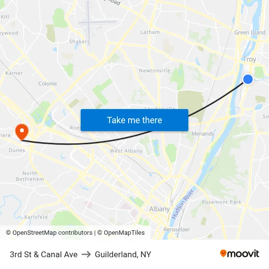 3rd St & Canal Ave to Guilderland, NY map