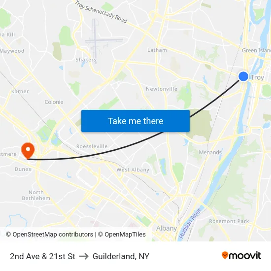 2nd Ave & 21st St to Guilderland, NY map