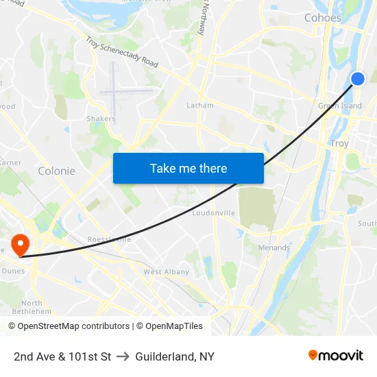 2nd Ave & 101st St to Guilderland, NY map