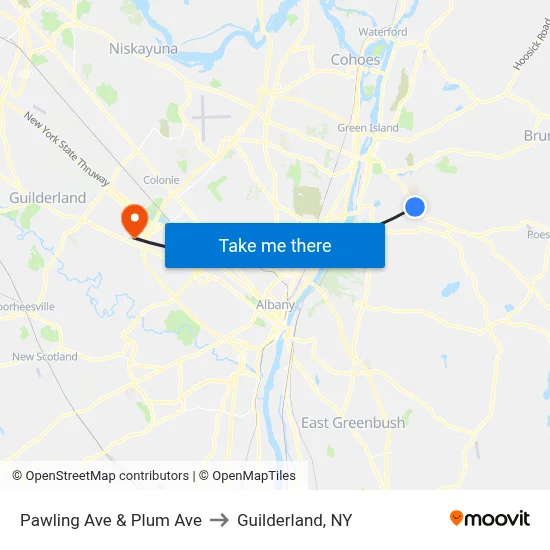 Pawling Ave & Plum Ave to Guilderland, NY map