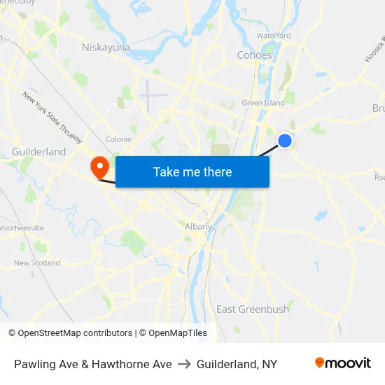 Pawling Ave & Hawthorne Ave to Guilderland, NY map