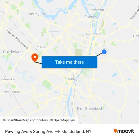 Pawling Ave & Spring Ave to Guilderland, NY map