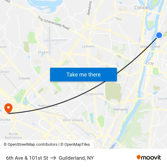 6th Ave & 101st St to Guilderland, NY map