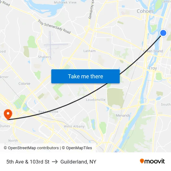 5th Ave & 103rd St to Guilderland, NY map