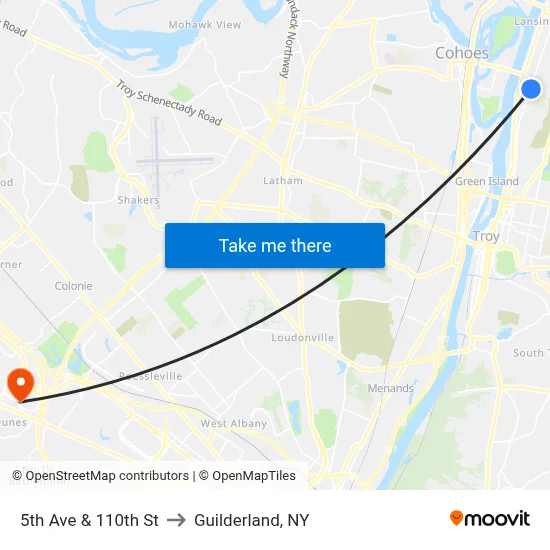 5th Ave & 110th St to Guilderland, NY map