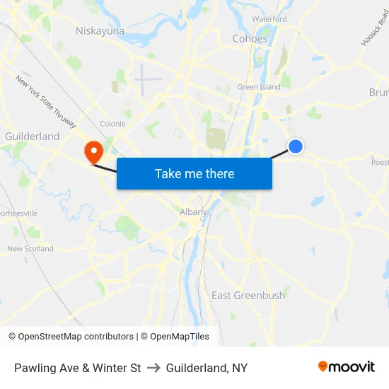 Pawling Ave & Winter St to Guilderland, NY map