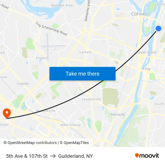 5th Ave & 107th St to Guilderland, NY map