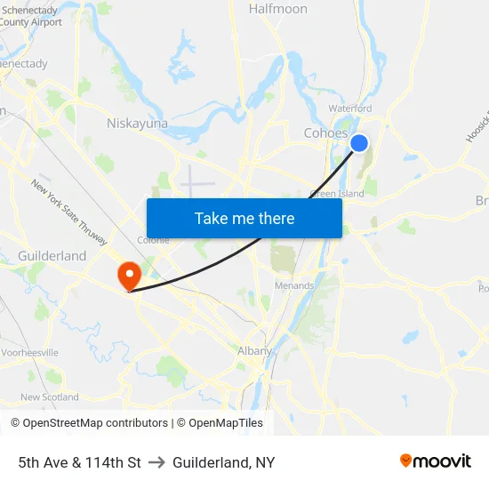 5th Ave & 114th St to Guilderland, NY map