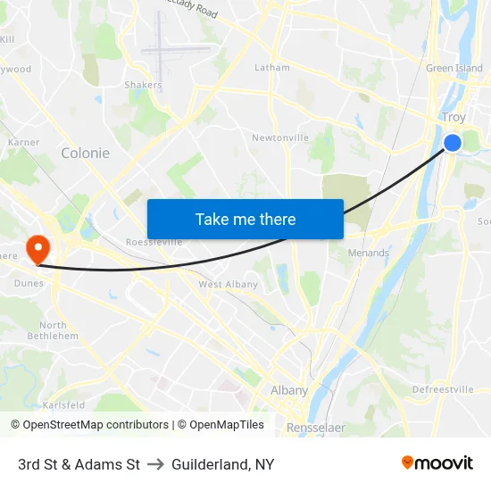 3rd St & Adams St to Guilderland, NY map