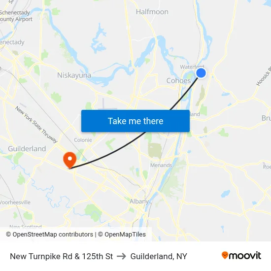 New Turnpike Rd & 125th St to Guilderland, NY map