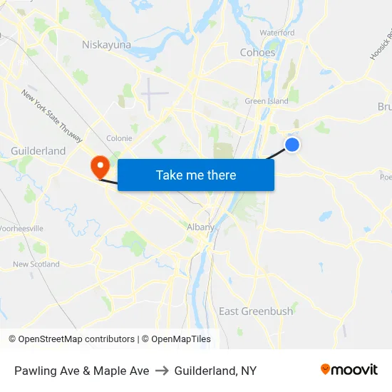 Pawling Ave & Maple Ave to Guilderland, NY map