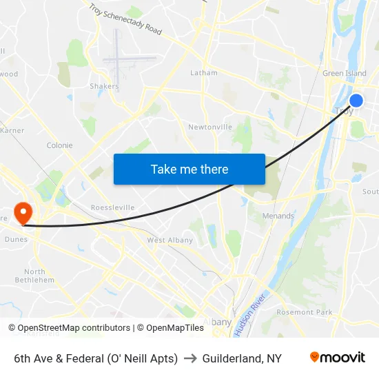 6th Ave &  Federal (O' Neill Apts) to Guilderland, NY map