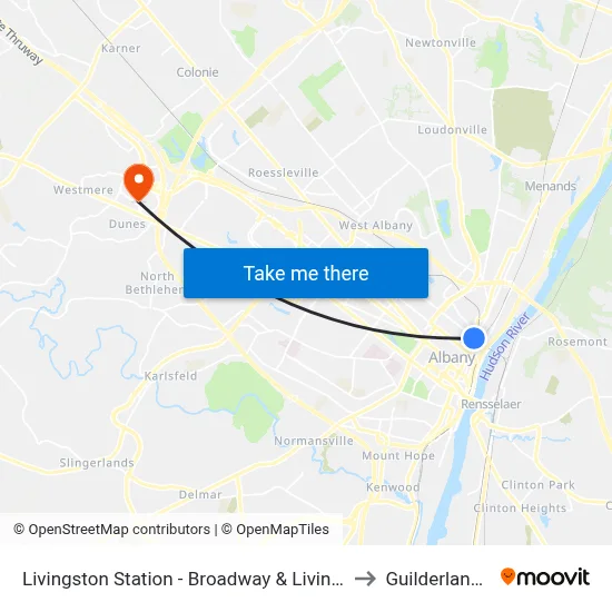 Livingston Station - Broadway & Livingston Ave to Guilderland, NY map