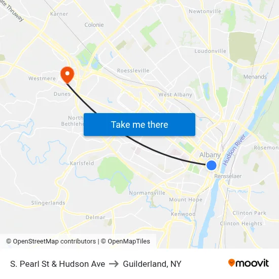 S. Pearl St & Hudson Ave to Guilderland, NY map