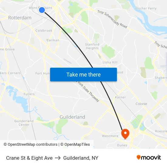 Crane St & Eight Ave to Guilderland, NY map