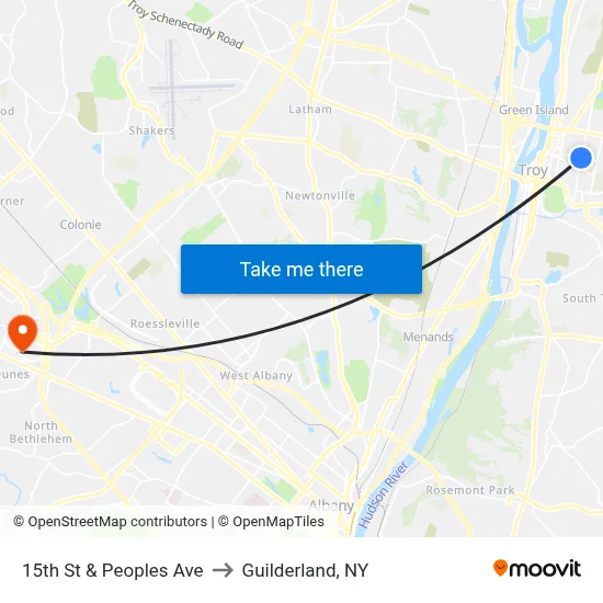 15th St & Peoples Ave to Guilderland, NY map