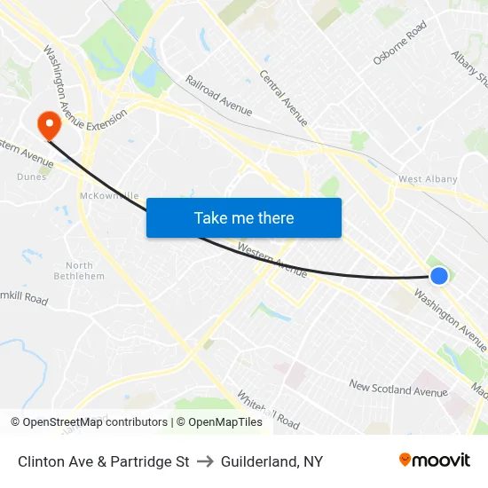 Clinton Ave & Partridge St to Guilderland, NY map
