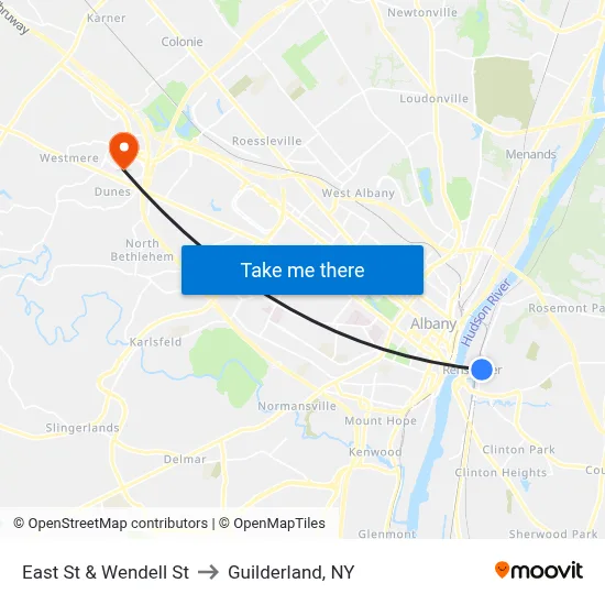 East St & Wendell St to Guilderland, NY map