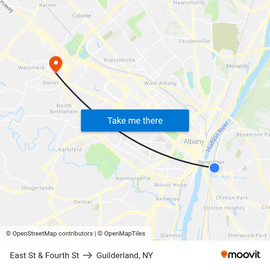 East St & Fourth St to Guilderland, NY map