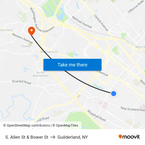 S. Allen St & Bower St to Guilderland, NY map