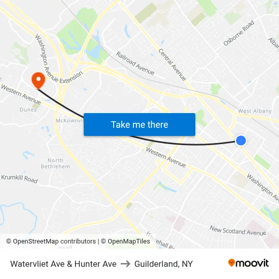 Watervliet Ave & Hunter Ave to Guilderland, NY map