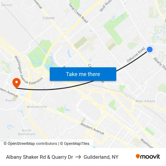 Albany Shaker Rd & Quarry Dr to Guilderland, NY map