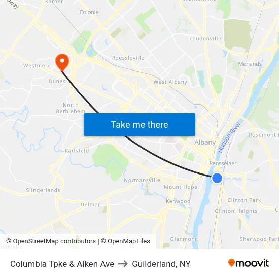 Columbia Tpke &  Aiken Ave to Guilderland, NY map