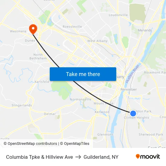 Columbia Tpke & Hillview Ave to Guilderland, NY map