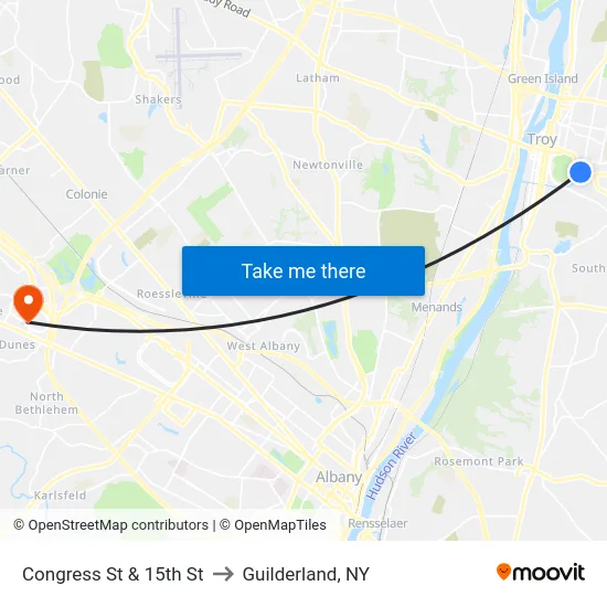 Congress St & 15th St to Guilderland, NY map
