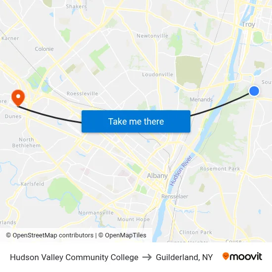 Hudson Valley Community College to Guilderland, NY map
