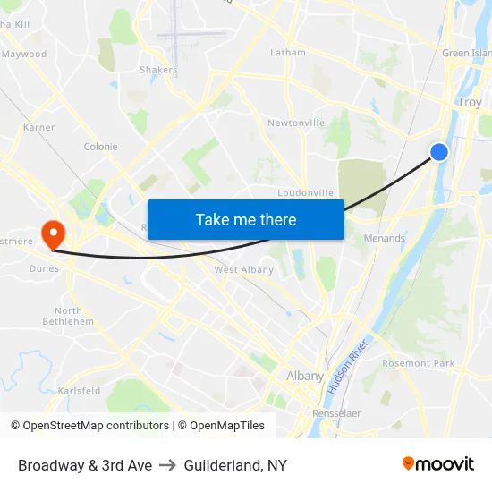 Broadway & 3rd Ave to Guilderland, NY map