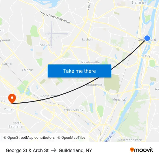 George St & Arch St to Guilderland, NY map