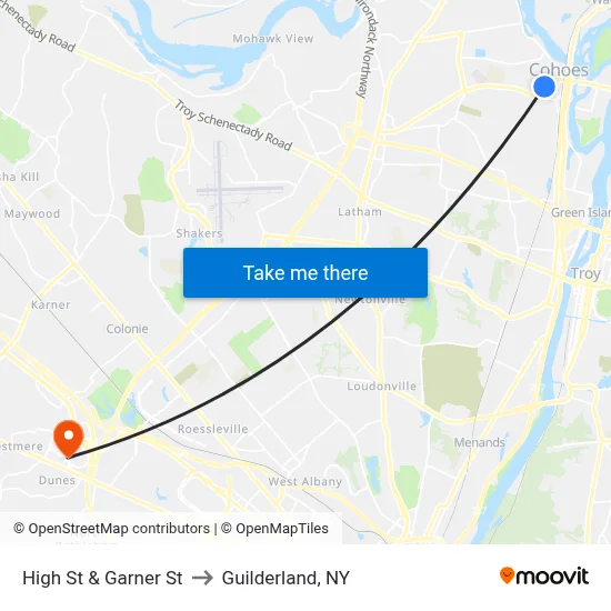 High St & Garner St to Guilderland, NY map