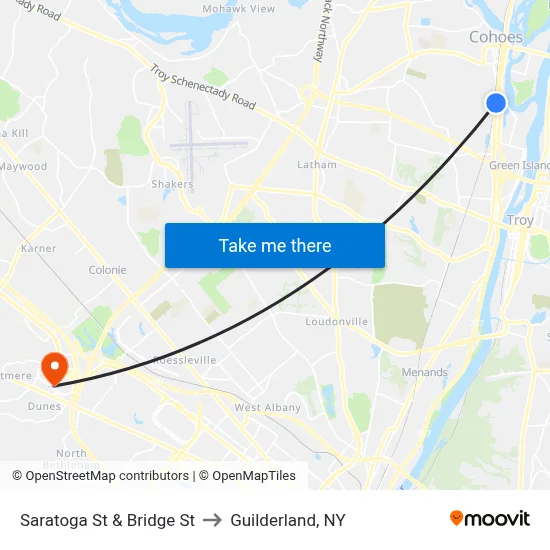 Saratoga St & Bridge St to Guilderland, NY map