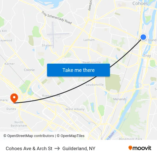 Cohoes Ave & Arch St to Guilderland, NY map