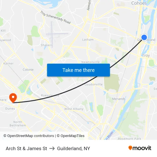 Arch St & James St to Guilderland, NY map